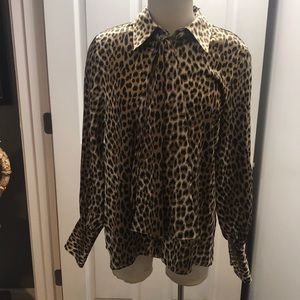 Dennis Basso Leopard Printed Chiffon Top